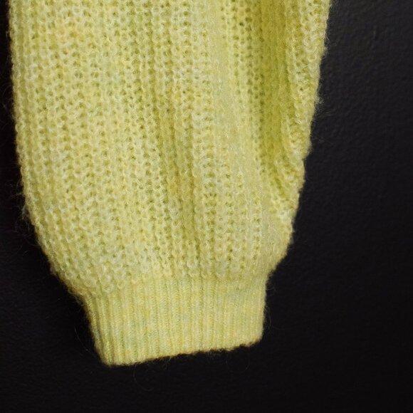 Rumored Frenchie Cardigan in Limon Yellow Fuzzy Knit Mohair Wool Sweater Size L - Picture 7 of 10